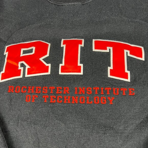 Champion RIT Rochester Technology Tigers Sweatshirt Large Black Faded Crewneck - Picture 2 of 13